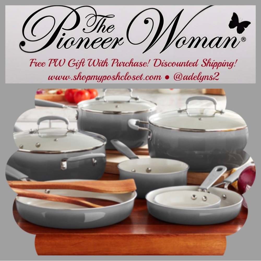 🌺 New Pioneer Woman 12-Piece Porcelain Enamel Classic Cookware Set, Ombre Gray - Picture 4 of 14